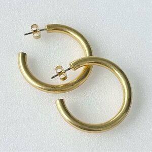 Vintage Hoop Earrings Gold Tone 1.25” Thick
